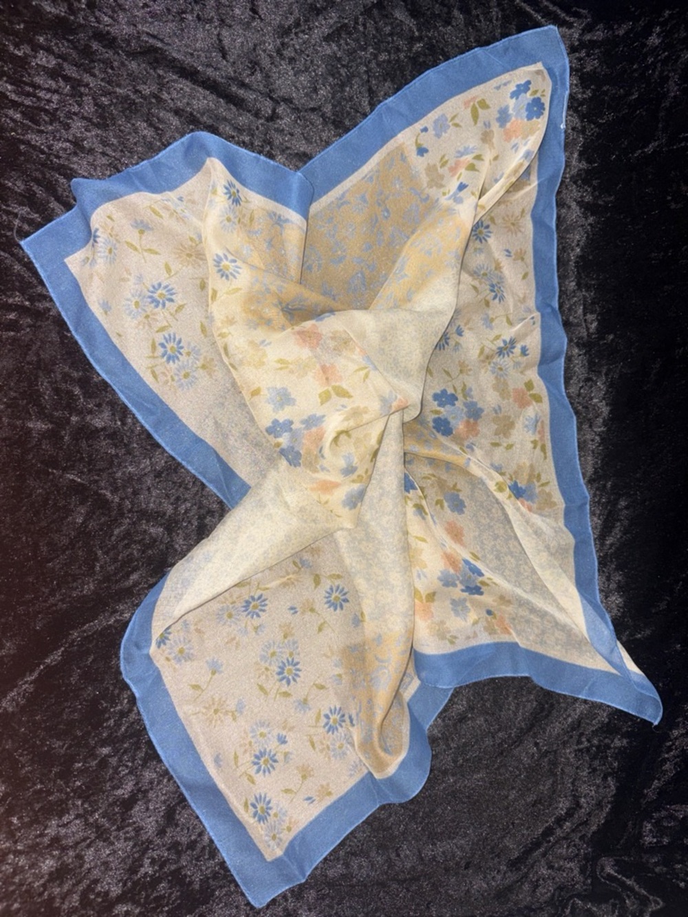 Prairie Vintage Floral Square Neck Scarf One Size Blue/Cream Cottage Core EUC
